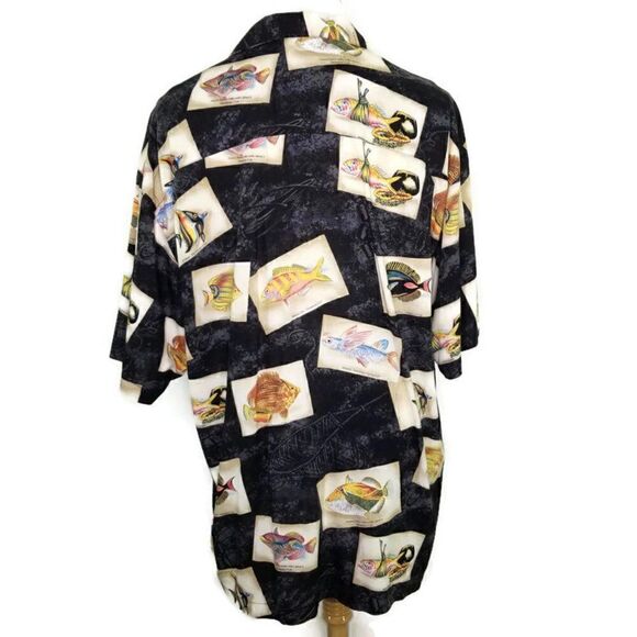 Quiksilver Qs Mens Xl Hawaiian Fish Rayon Button Up S/s Camp Shirt Made In Usa - Picture 5 of 12